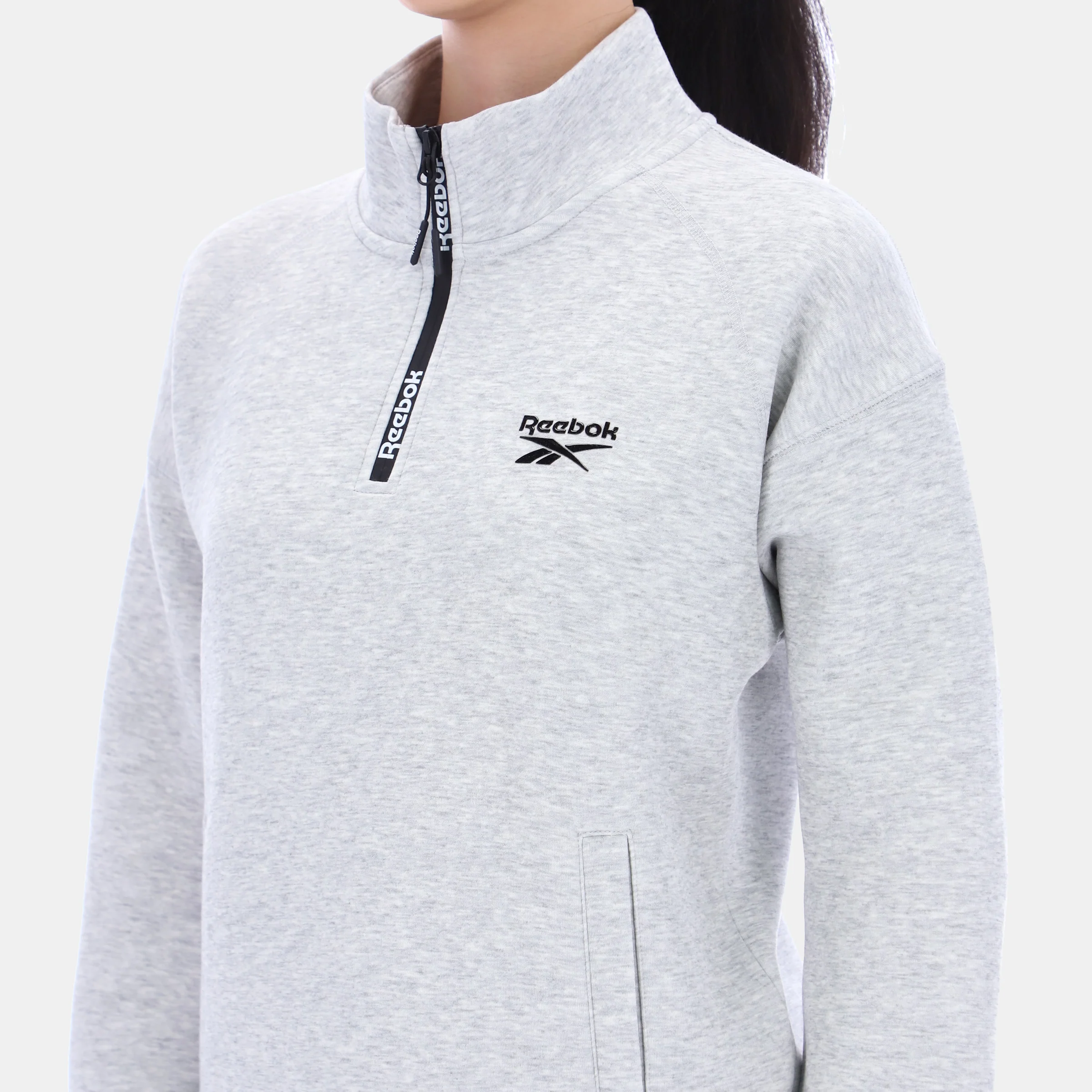 3/4 Zip Overhead Top Silver Marl - Image 3