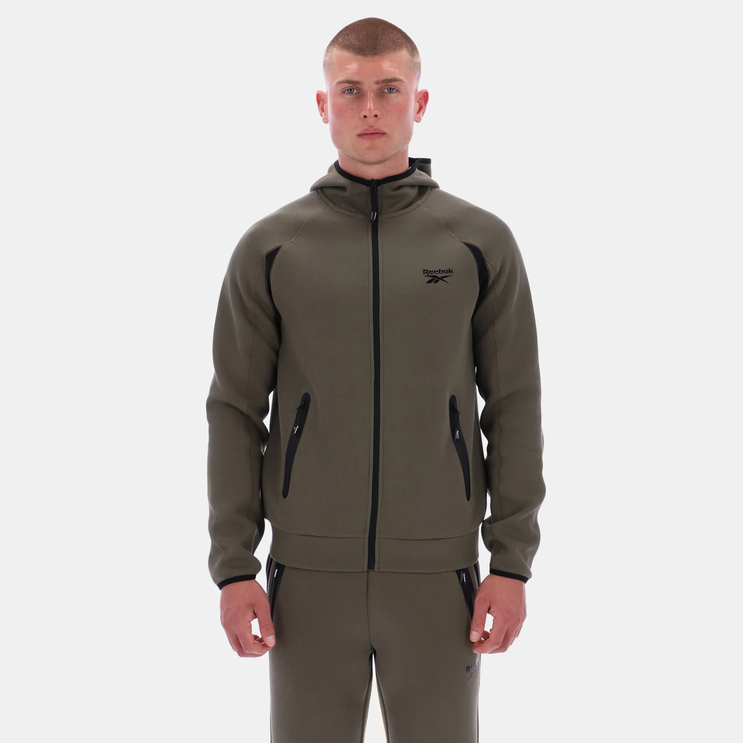Contrast Panel Zip Hoody Army Green