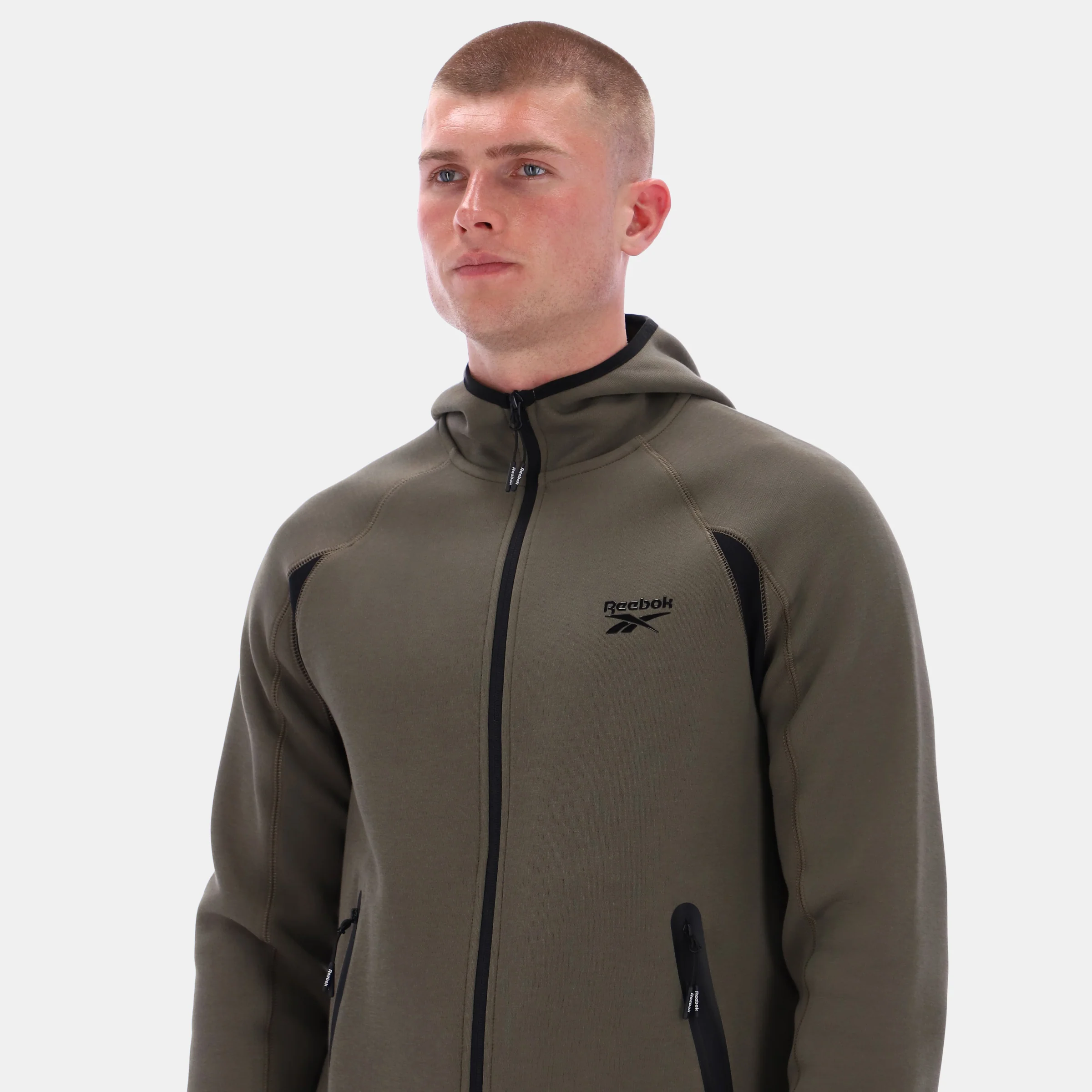 Contrast Panel Zip Hoody Army Green - Image 2