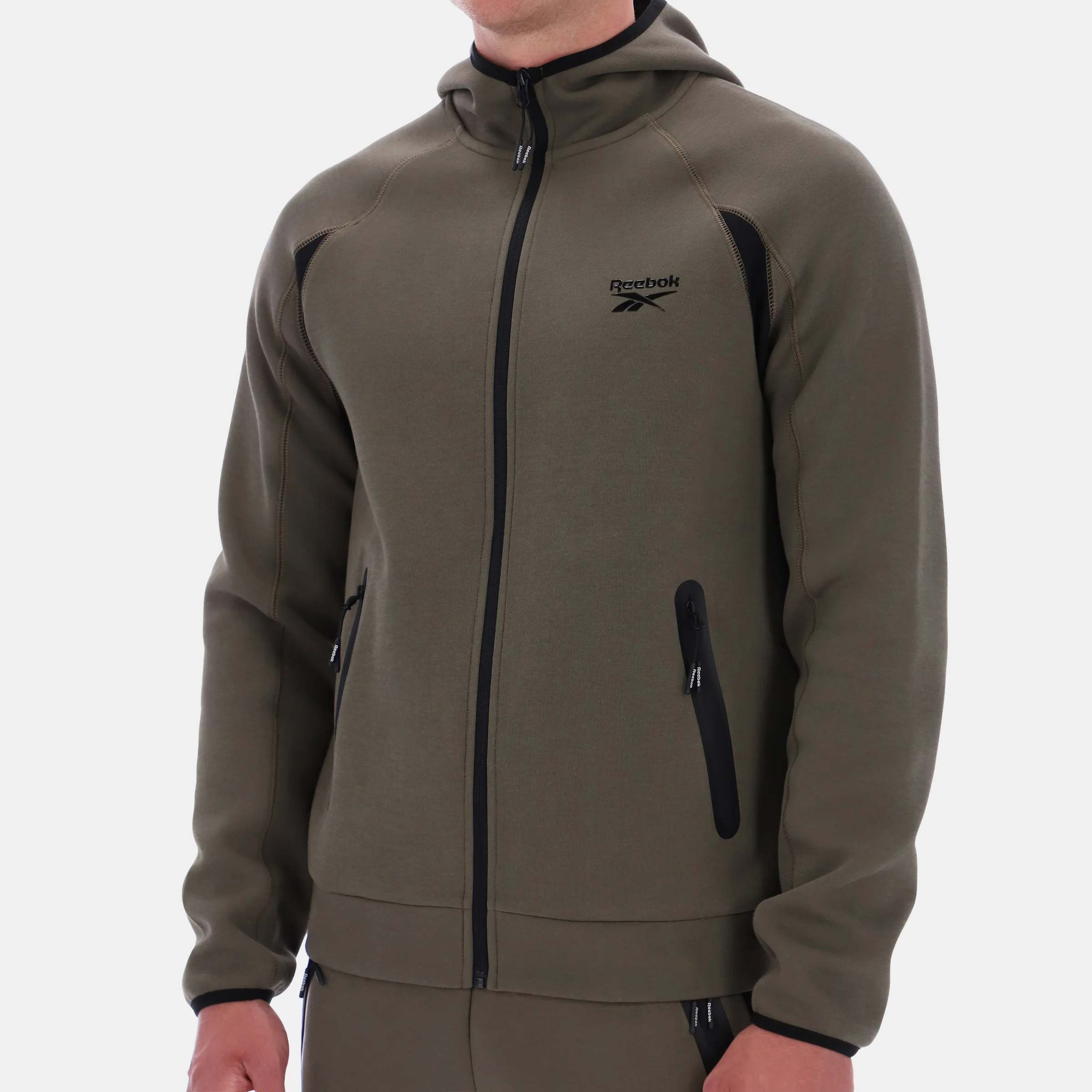 Contrast Panel Zip Hoody Army Green - Image 3