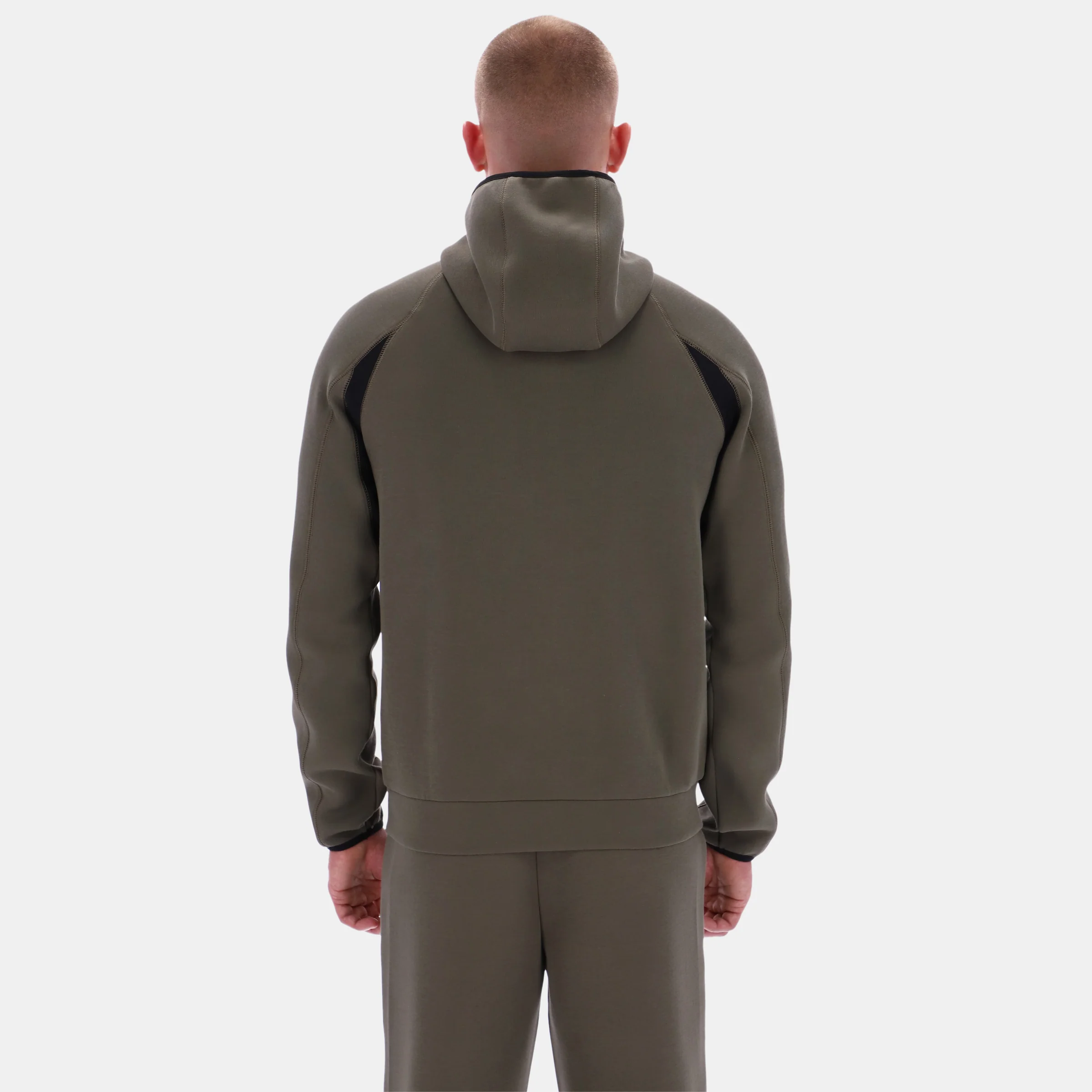 Contrast Panel Zip Hoody Army Green - Image 4