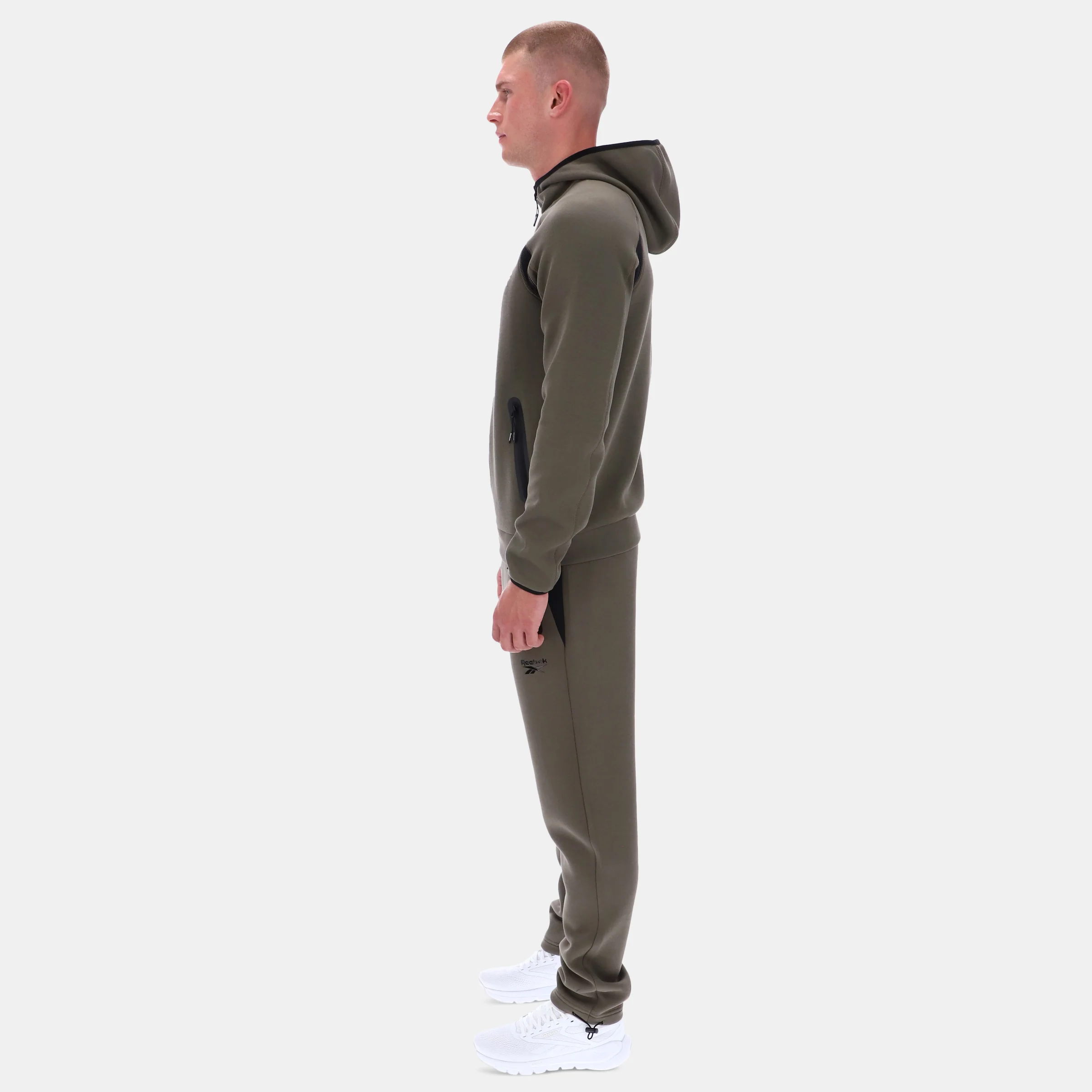 Contrast Panel Zip Hoody Army Green - Image 5