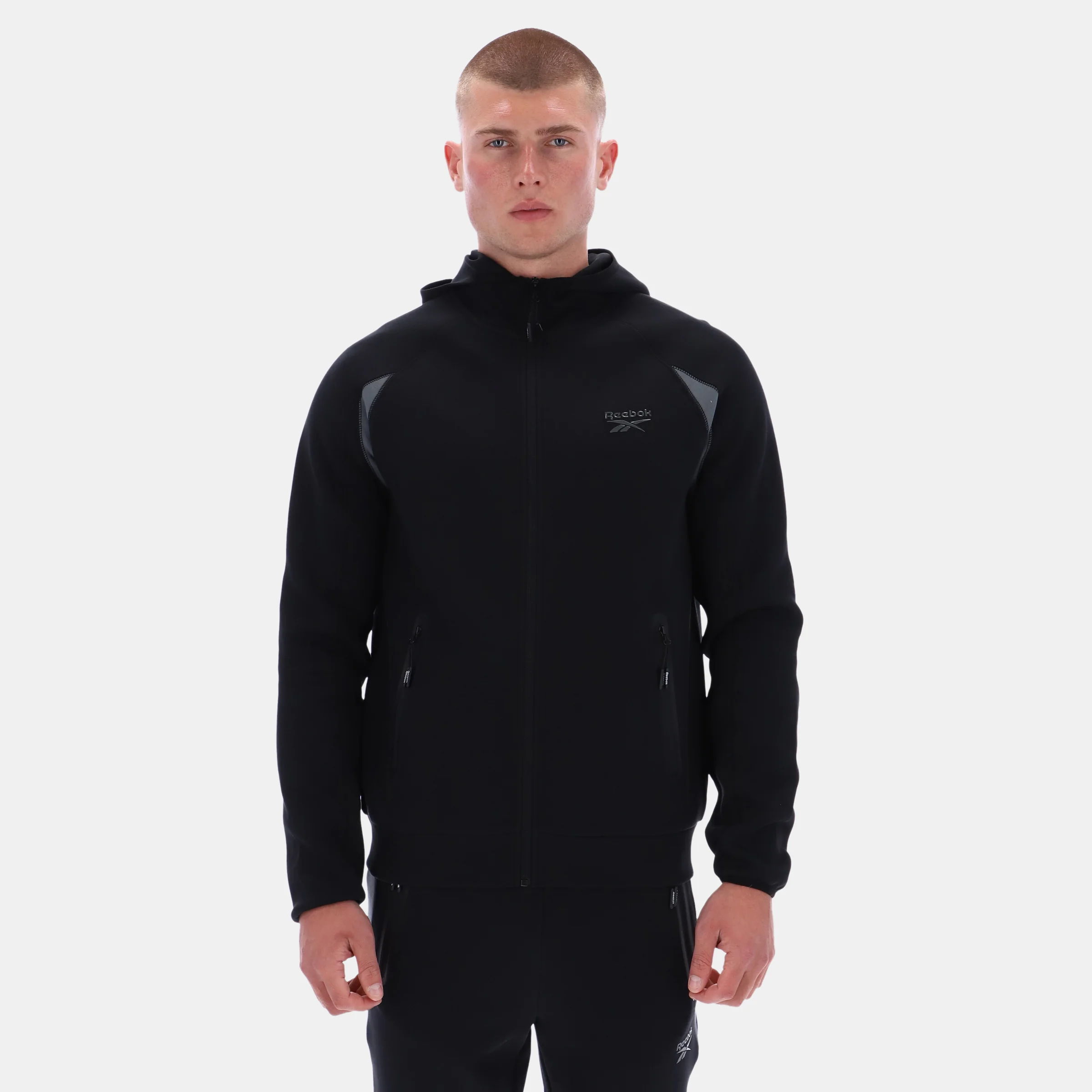 Contrast Panel Zip Hoody Black