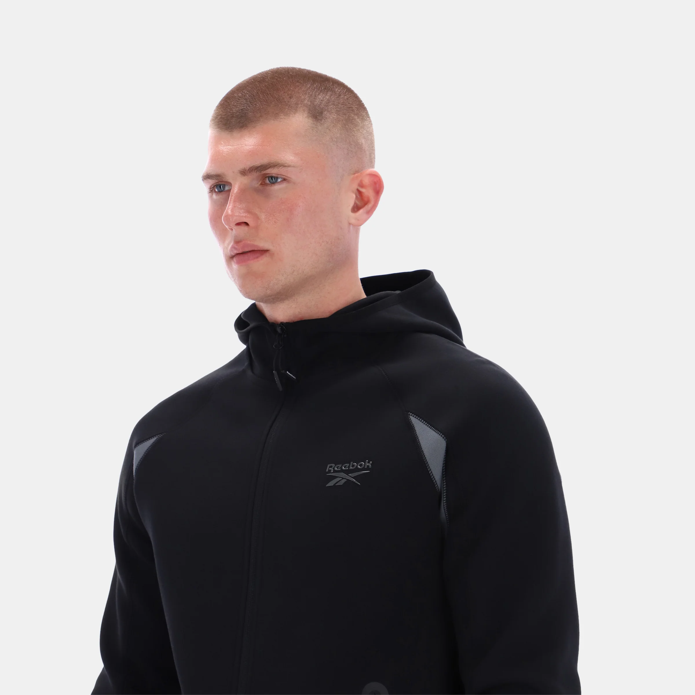 Contrast Panel Zip Hoody Black - Image 2