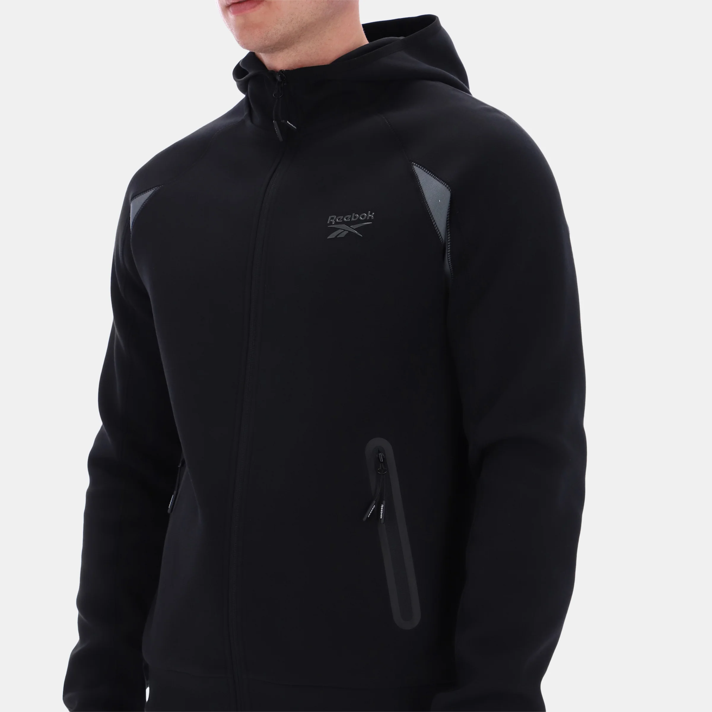 Contrast Panel Zip Hoody Black - Image 3