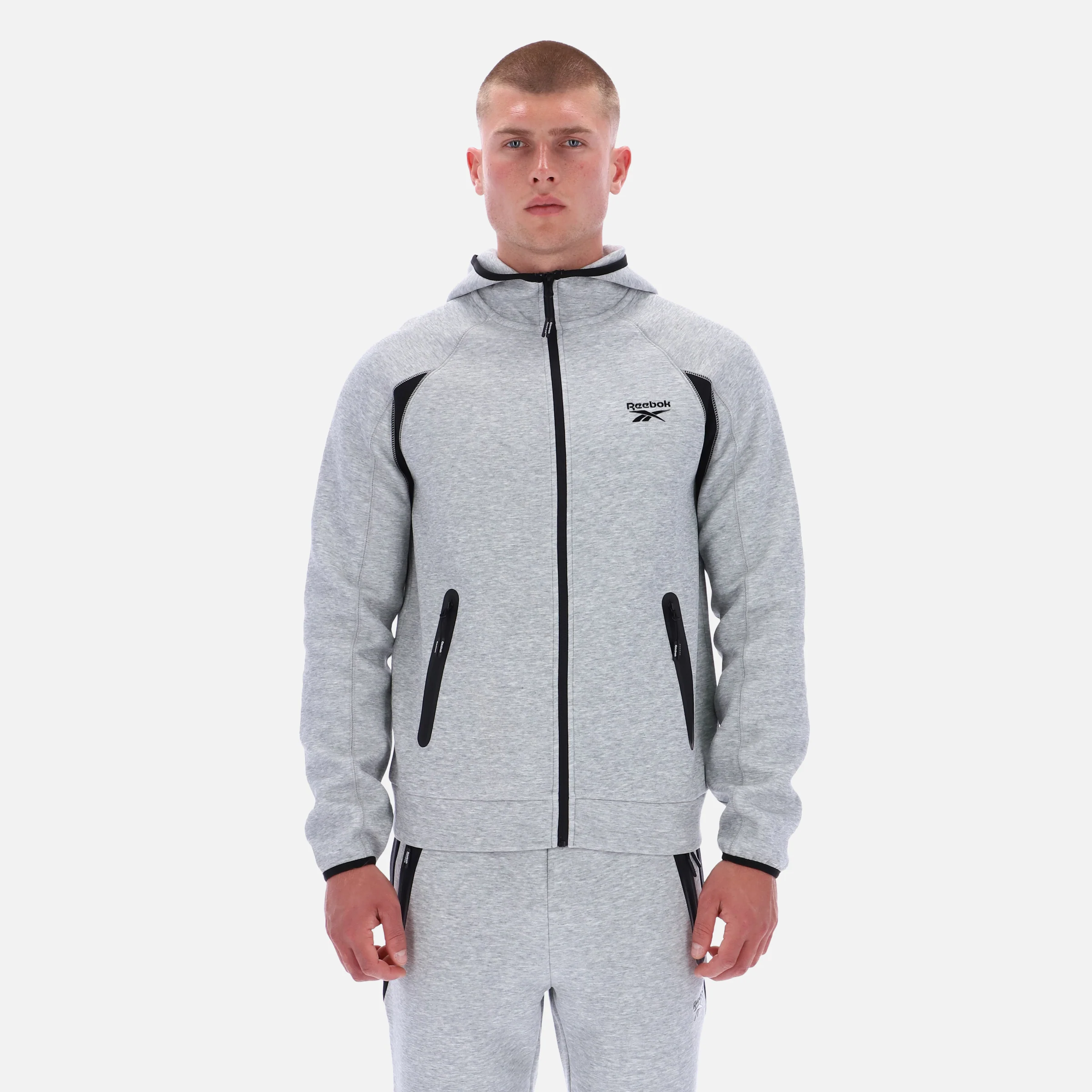 Contrast Panel Zip Hoody Grey Marl