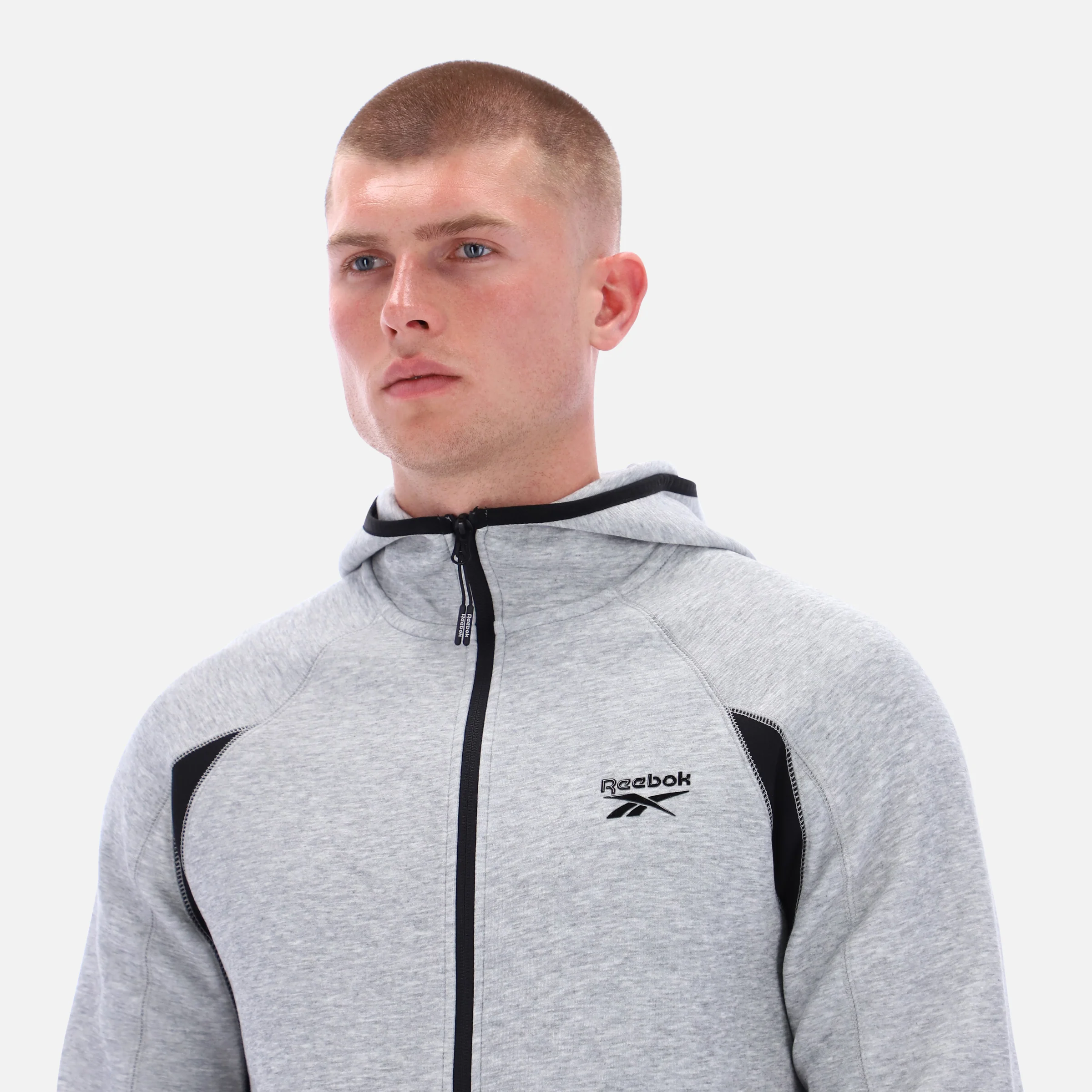 Contrast Panel Zip Hoody Grey Marl - Image 2