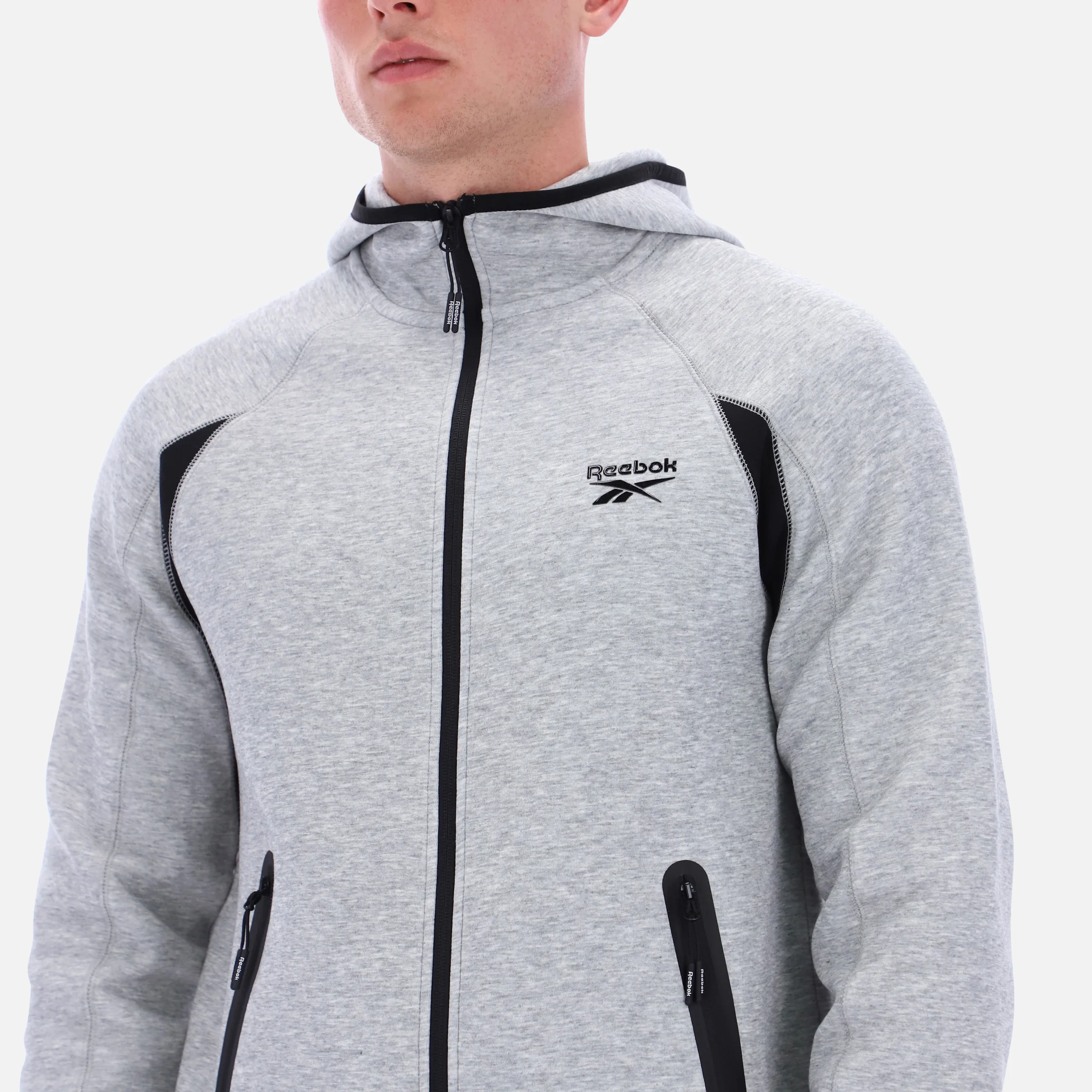 Contrast Panel Zip Hoody Grey Marl - Image 3