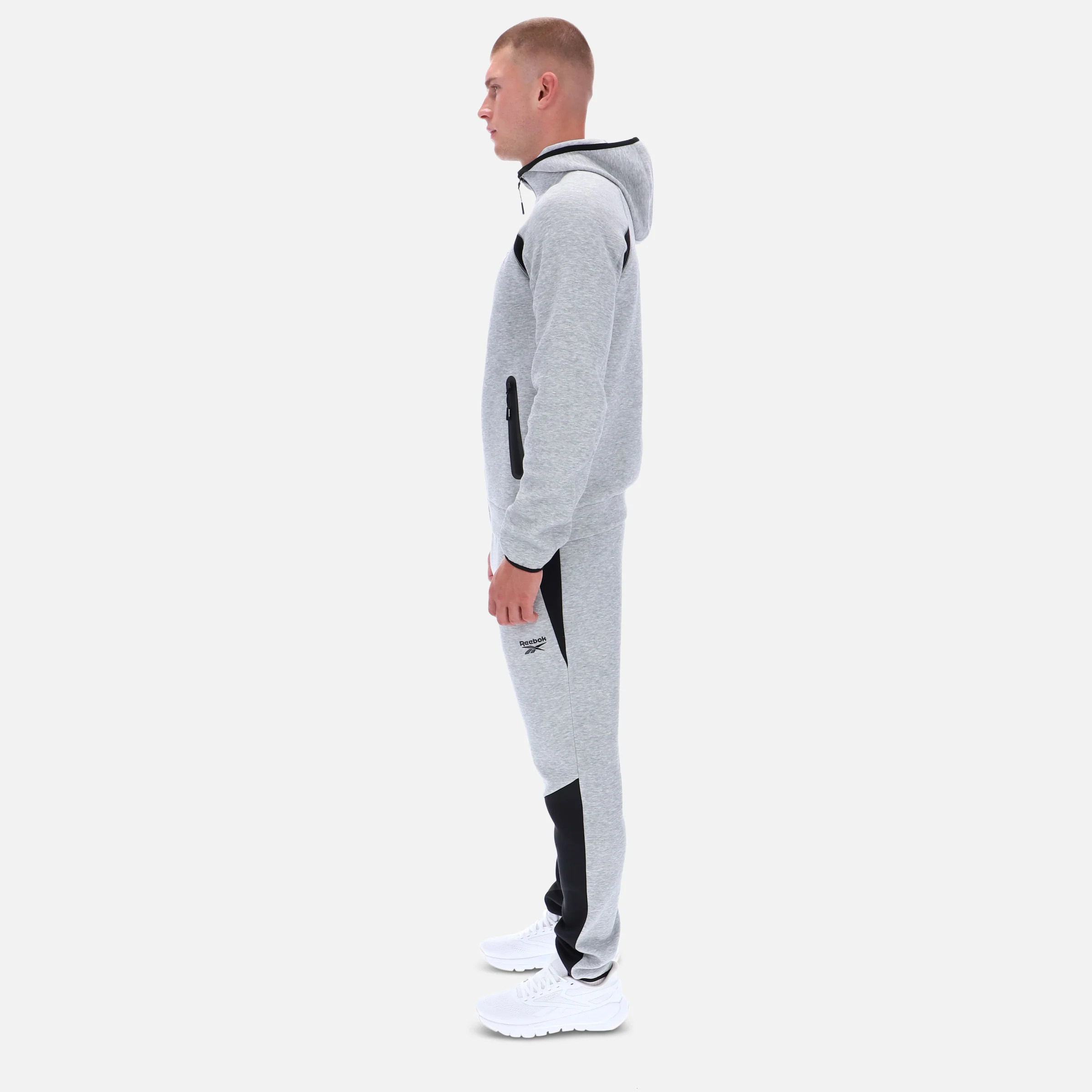 Contrast Panel Zip Hoody Grey Marl - Image 5
