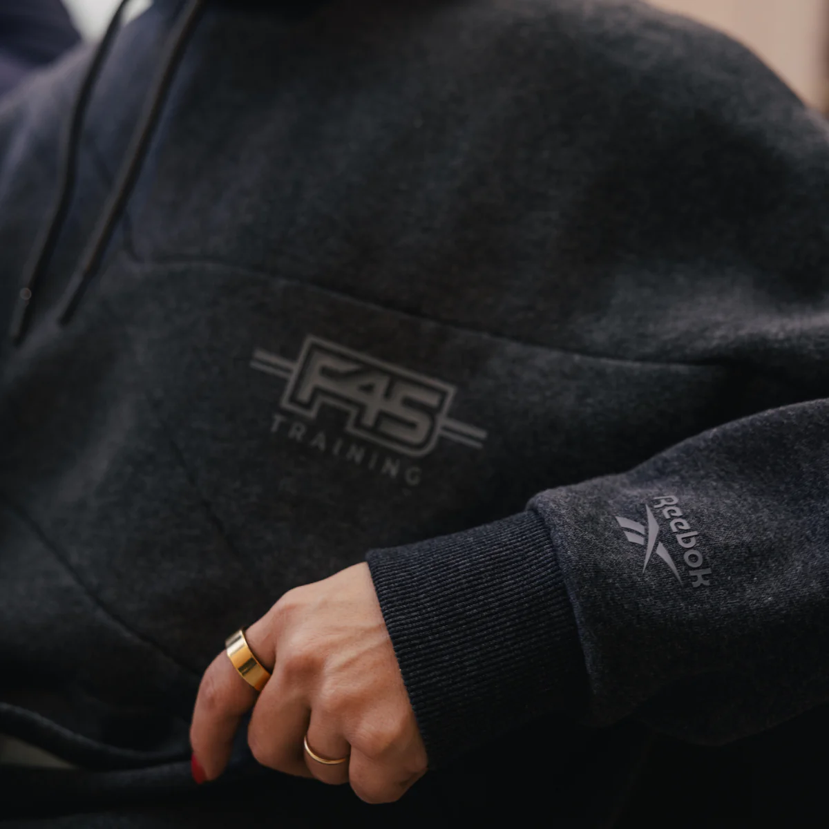 Men's Reebok X F45 Training Relaxed Hoodie Charcoal Marl - Image 2
