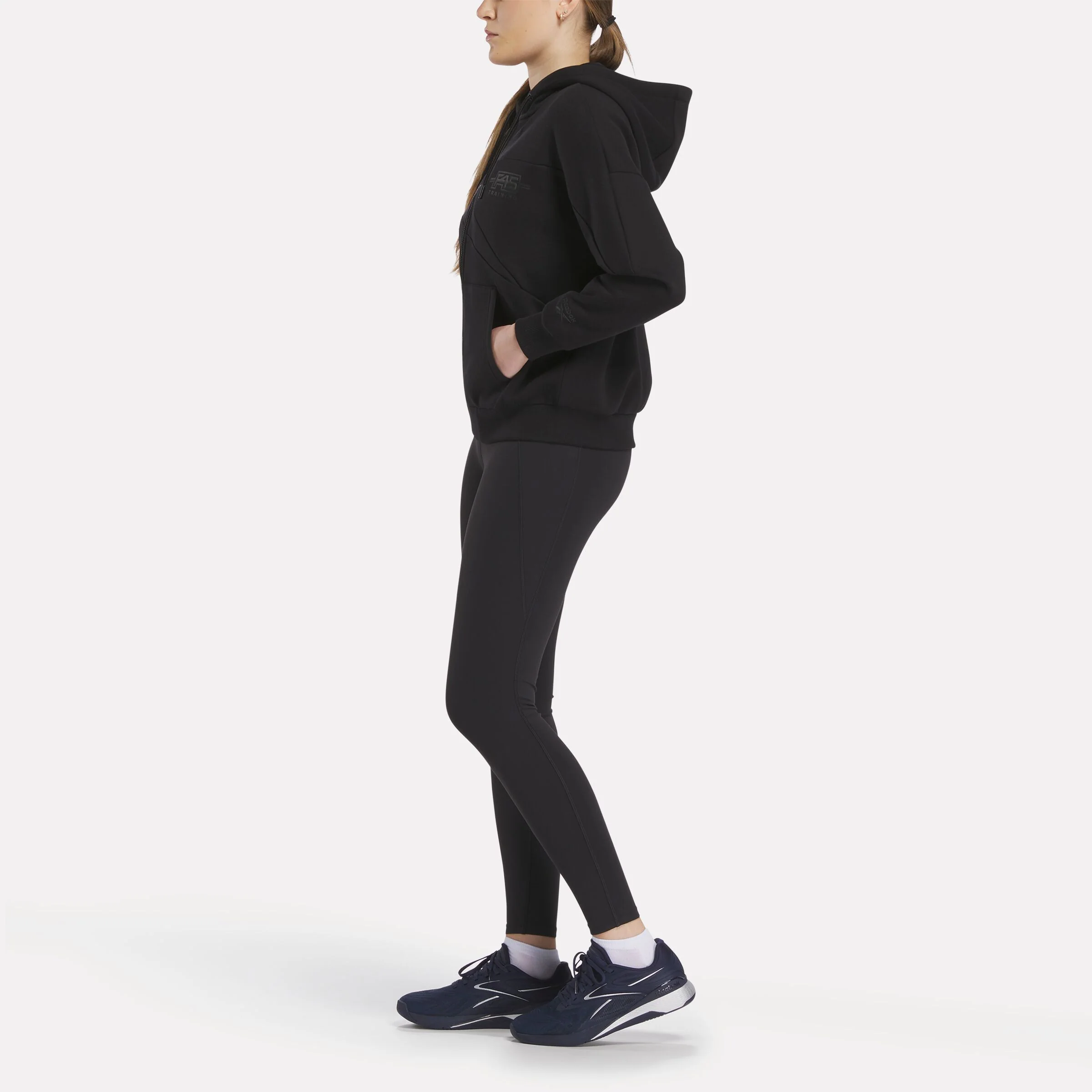 Women's Reebok X F45 Training Relaxed Zip Hoodie Black - Image 3