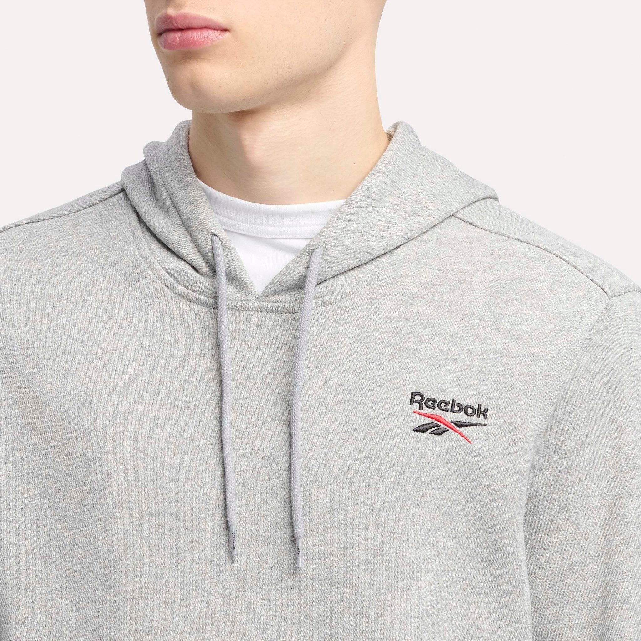 Reebok Identity French Terry Logo Pullover Hoodie Mgrey Heather/Vector Red - Image 4