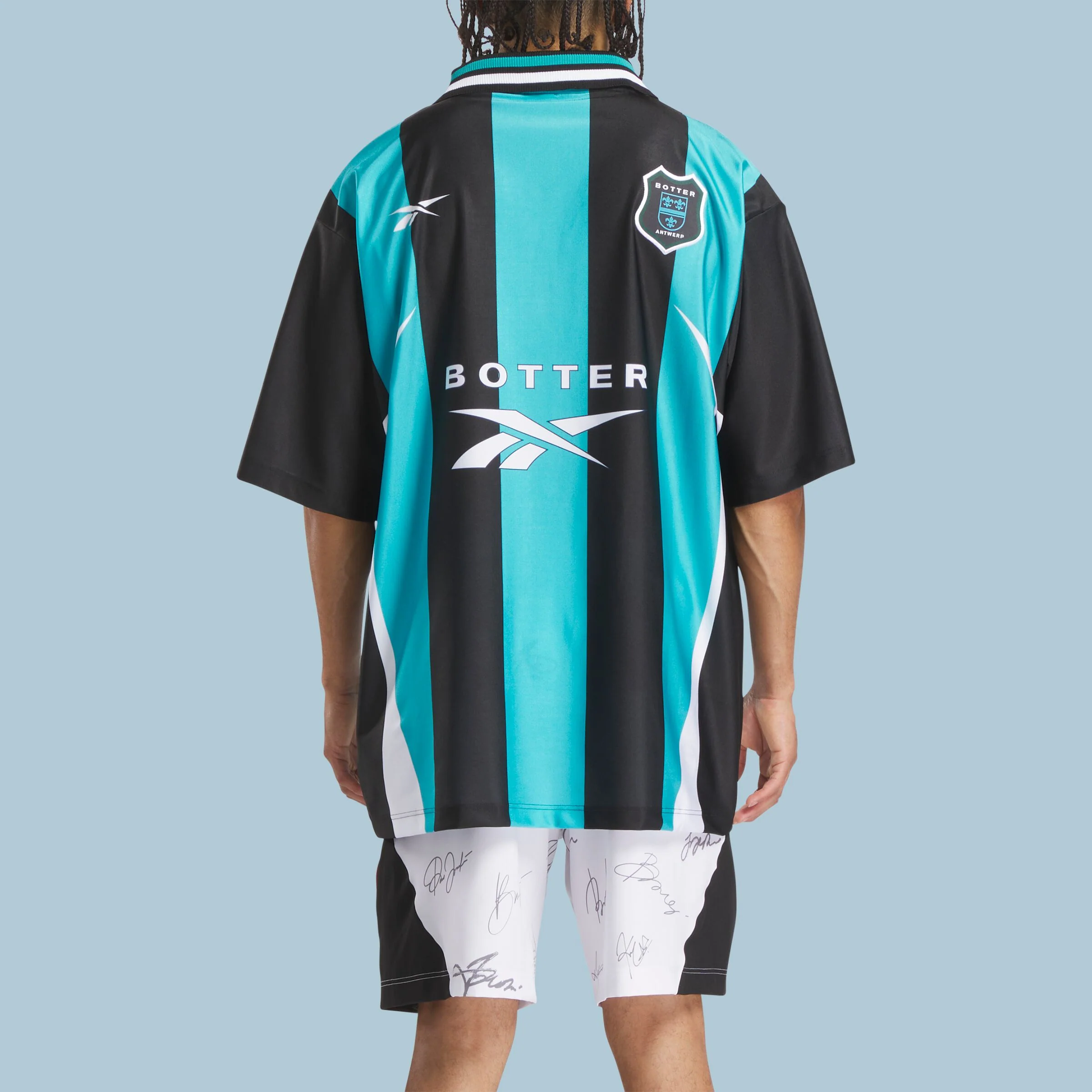 Reverse Soccer Tee Striped Botter Striped Navy/Aqua Blue - Image 3
