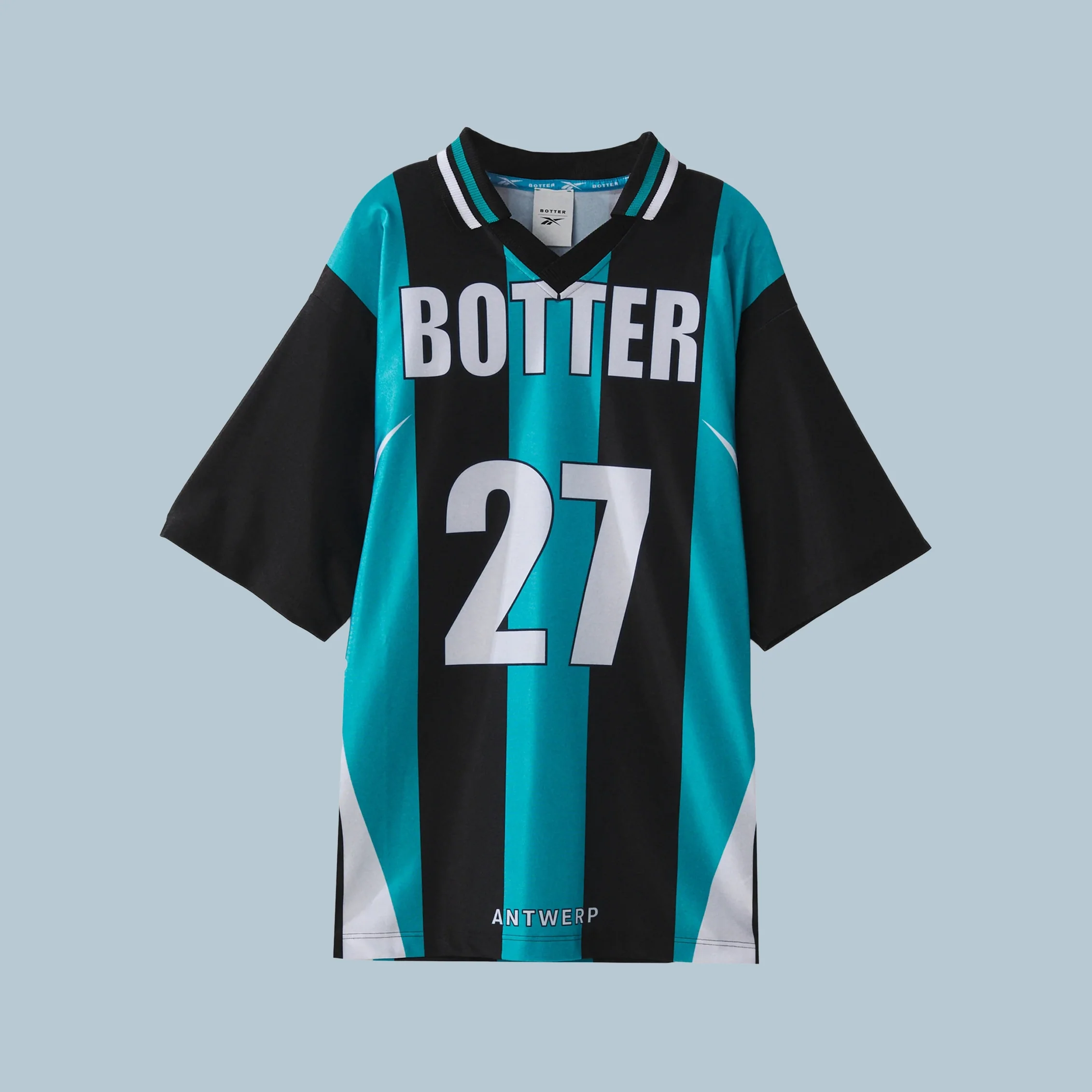 Reverse Soccer Tee Striped Botter Striped Navy/Aqua Blue - Image 6