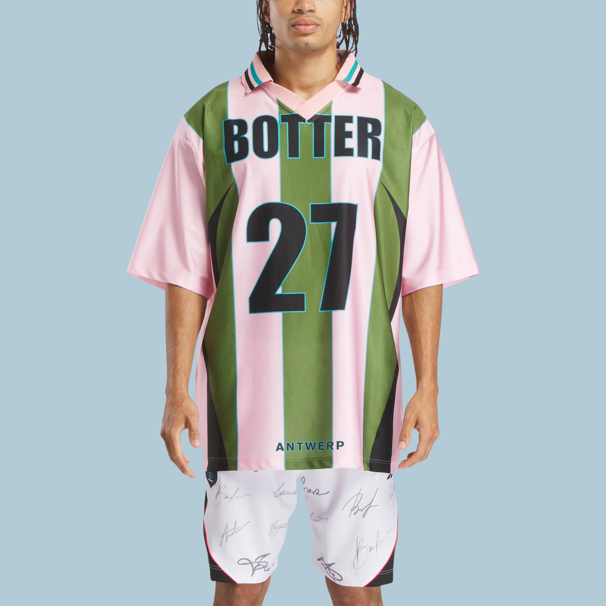 Reverse Soccer Tee Striped Botter Striped Pink/Green
