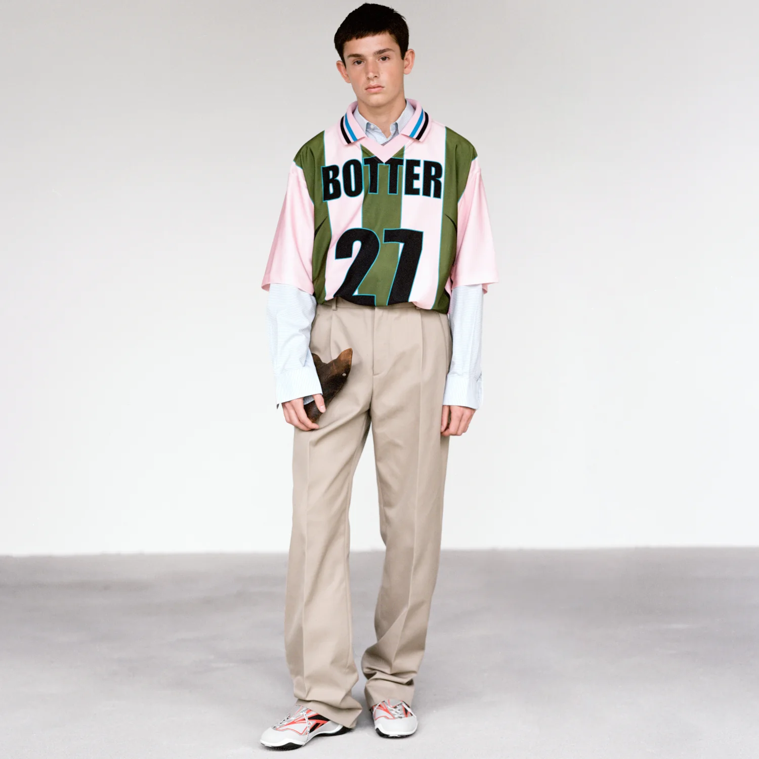 Reverse Soccer Tee Striped Botter Striped Pink/Green - Image 2