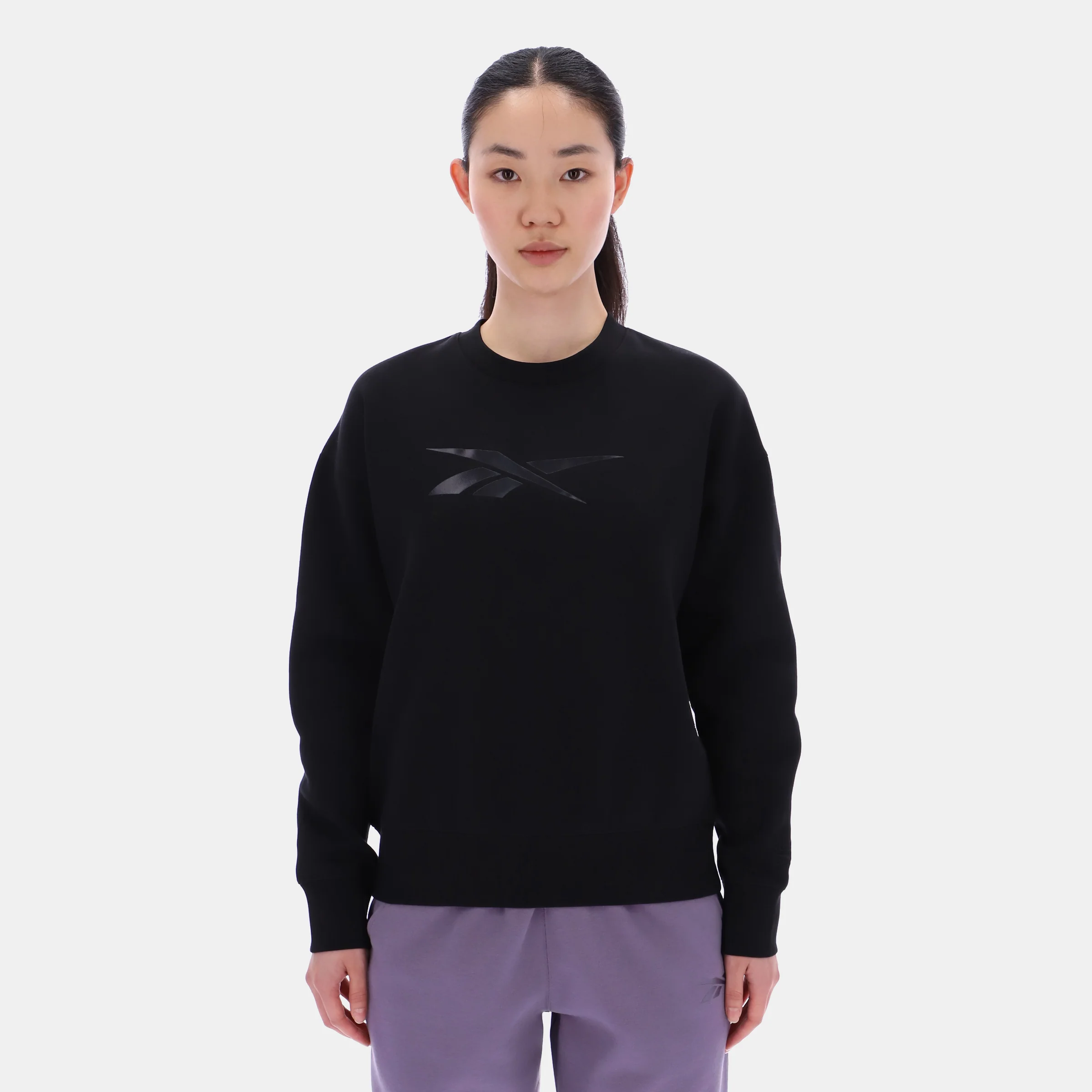 Satin Crew Neck Sweatshirt Black
