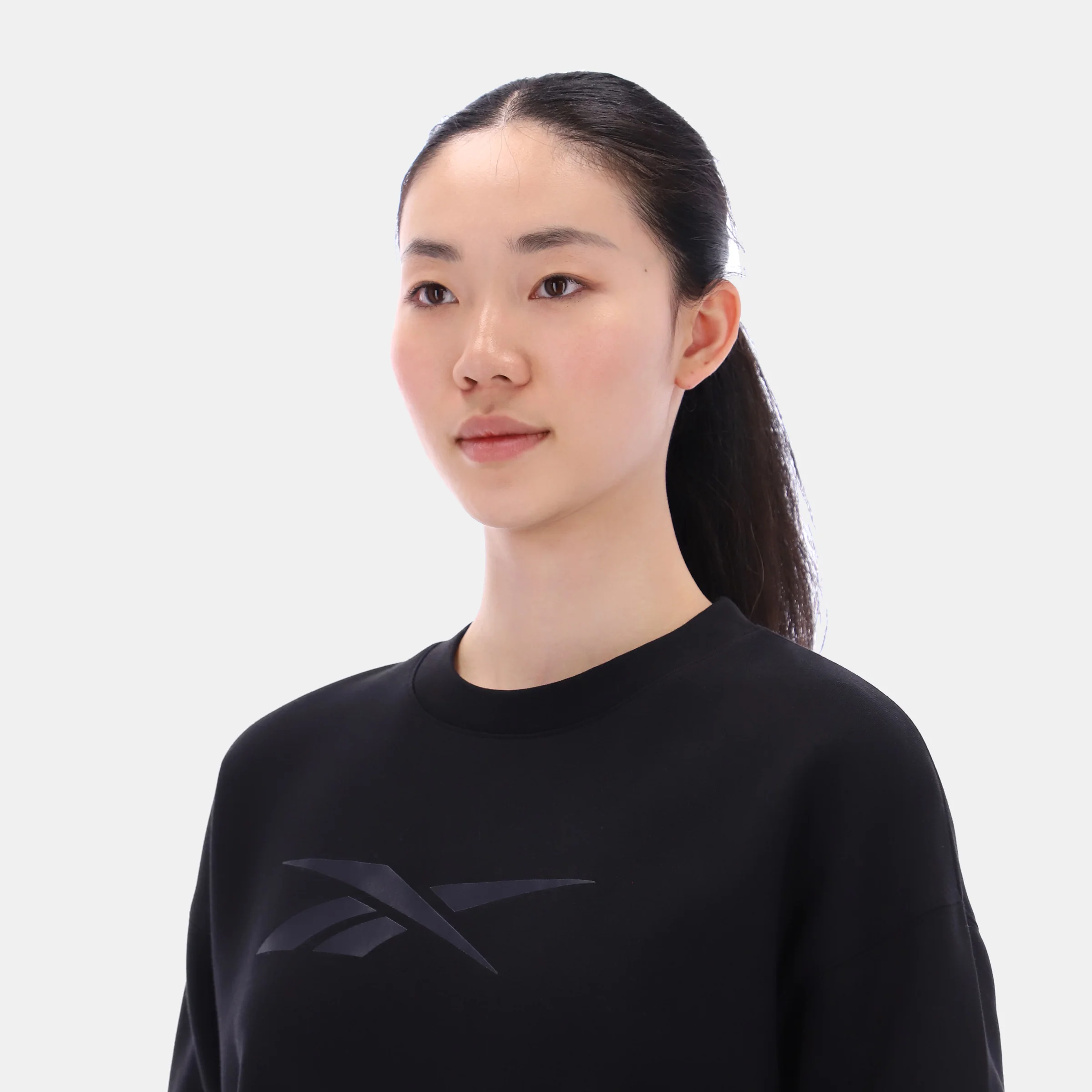 Satin Crew Neck Sweatshirt Black - Image 2